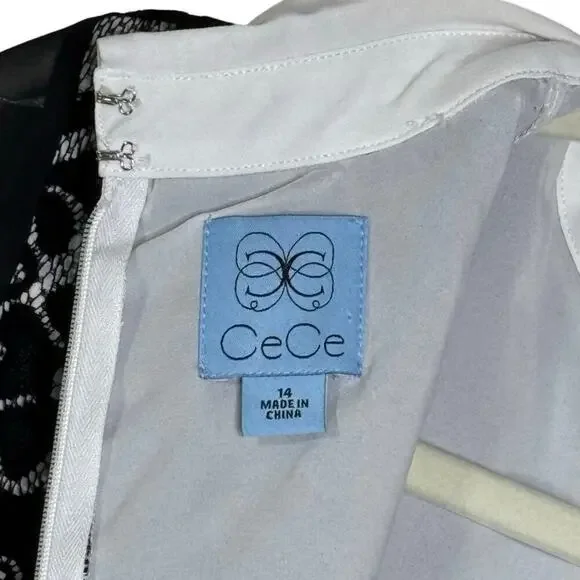 CeCe Velvet Floral Collared Dress Long Sheer Sleeves Women’s Size 14 - Picture 8 of 9